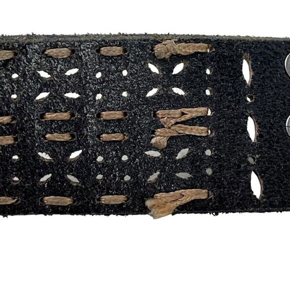 BKE Buckle Embroidered Brown Leather Studded Belt w/ Buckle Laser Cut Outs sz L - Picture 14 of 16